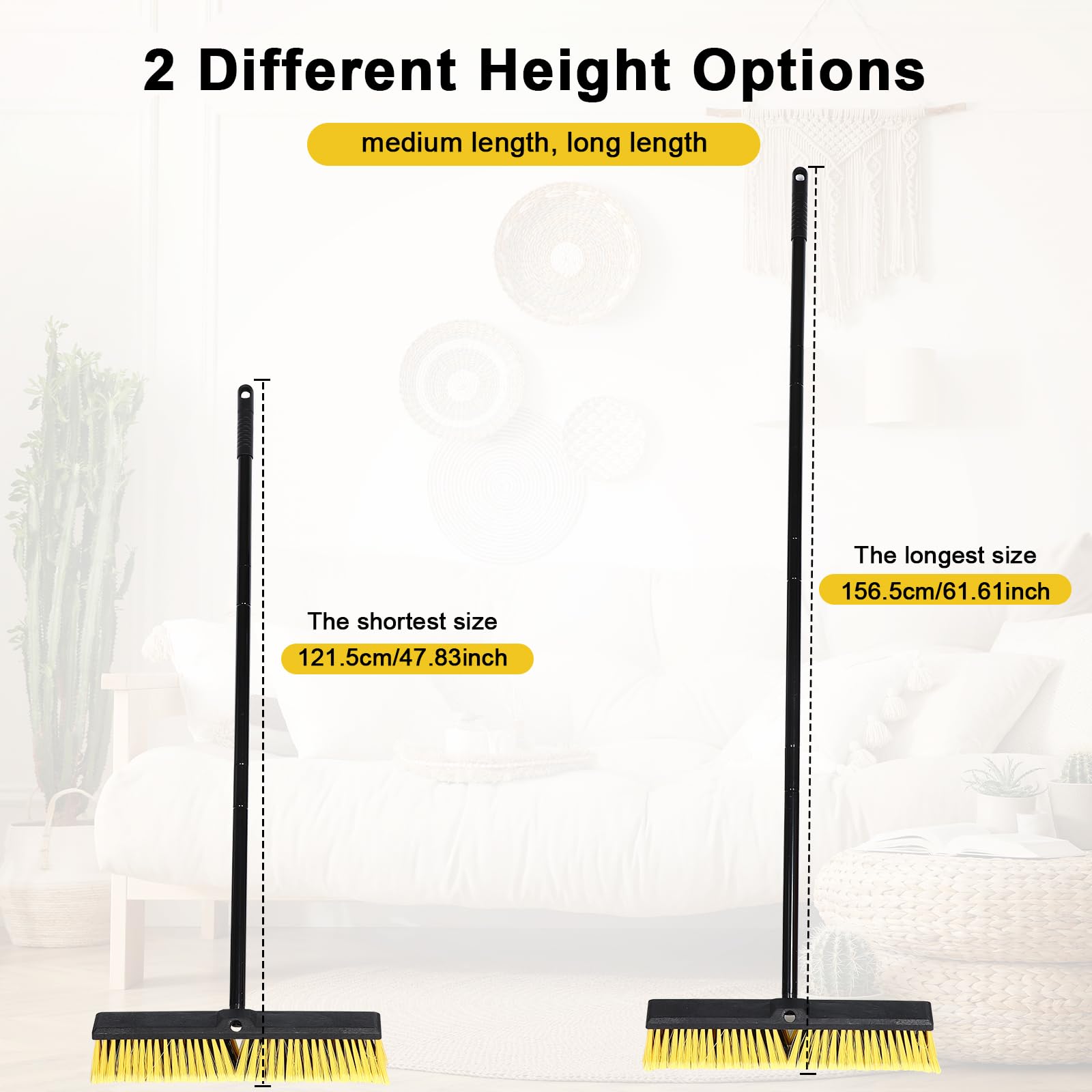 Zhehao 10 Pack 18 Inches Push Broom Outdoor, Multi Surface Garden Brush Broom with Adjustable 63" Long Handle for Deck, Driveway, Patio, Warehouse, Garage, Yard, Concrete Floor Cleaning