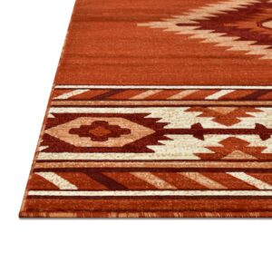 YHSF South West Native American Area Rug - Easy Clean, Thick, Soft, Durable Native Tribal American Indian Inspired Rug for Bedroom/Living Room/Hallways and More - Rust, 5 Feet x 7 Feet