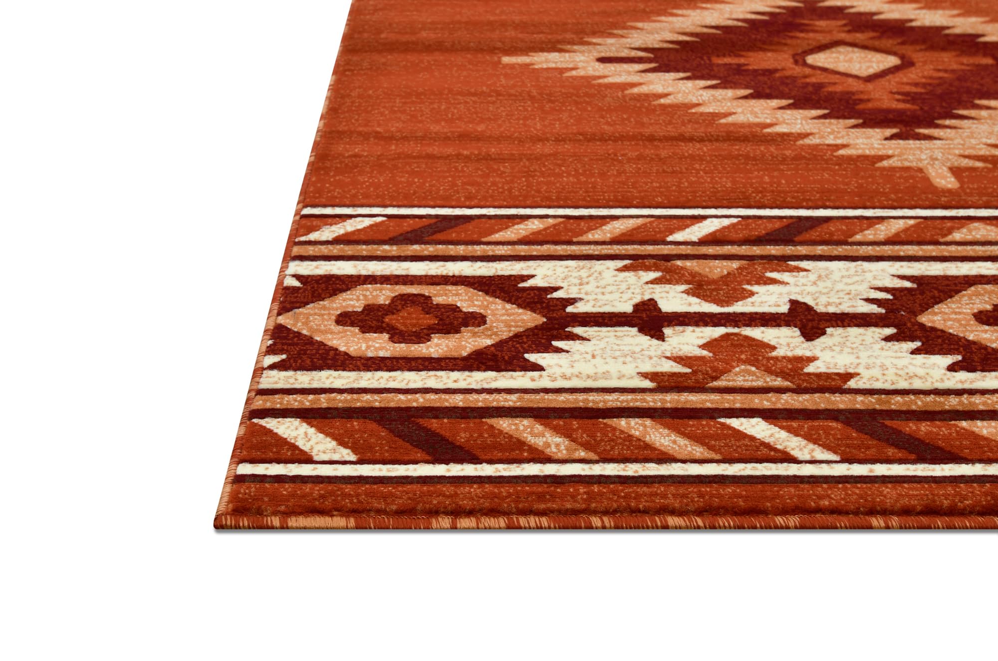 YHSF South West Native American Area Rug - Easy Clean, Thick, Soft, Durable Native Tribal American Indian Inspired Rug for Bedroom/Living Room/Hallways and More - Rust, 5 Feet x 7 Feet