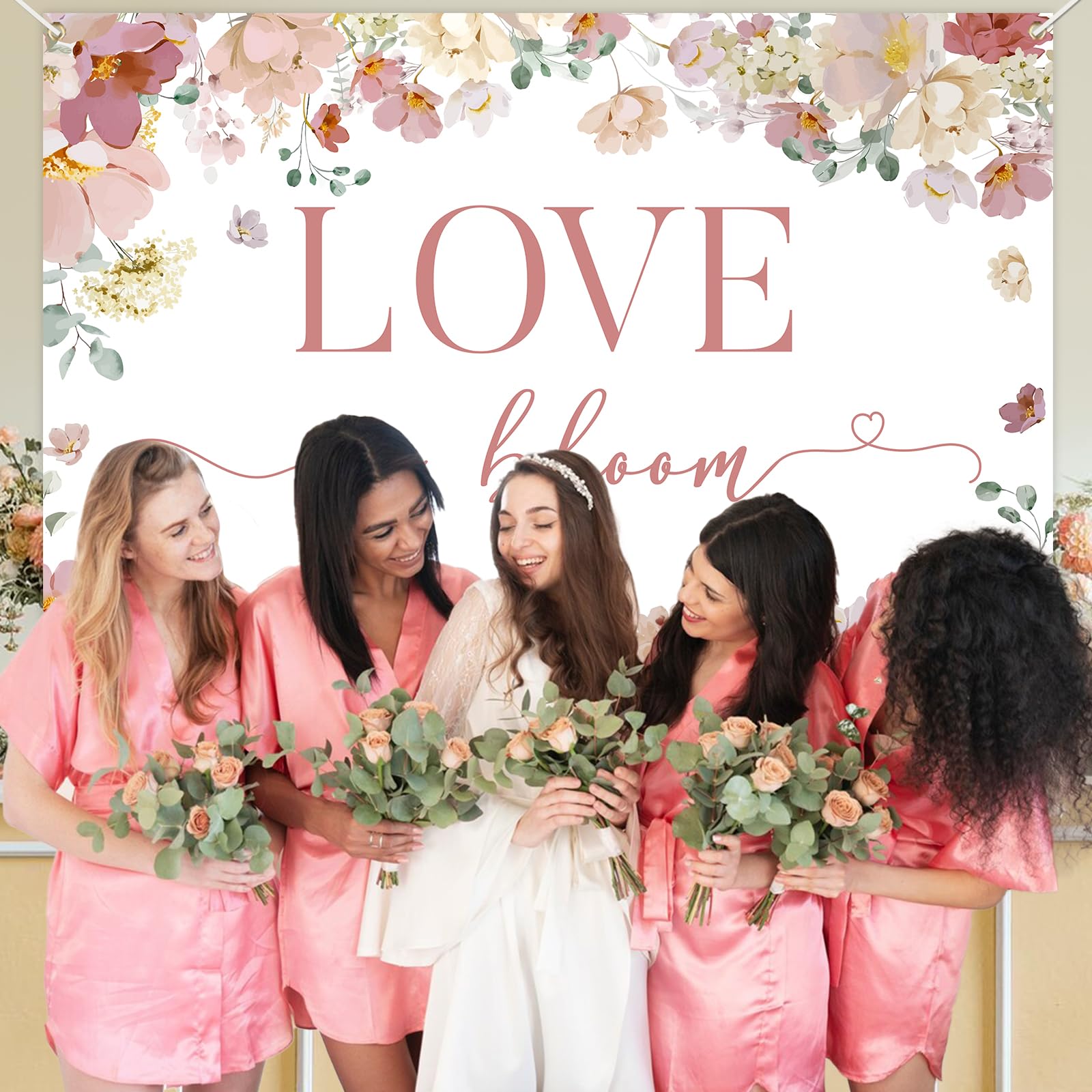 Kreatwow Love in Bloom Bridal Shower Decorations Backdrop Rose Gold Bridal Shower Backdrop Rose Gold Bachelorette Decors Boho Flower Floral Rose Gold Engagement Wedding Bachelorette Party Decorations