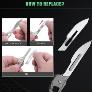 QZL Scalpel Knife, Folding Pocket Knife for Men, Small Keychain Knife, EDC Utility knife, Surgical Knives with 10pcs #24 Replaceable Blades, Razor Knives for Outdoor Skinning