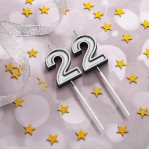 22nd Birthday Cake Decorations Set Include 22nd Birthday Candles Numeral 22 Cake Candles and Happy 22nd Birthday Cake Toppers with Heart Star Cupcake Picks for Birthday Party (Black Series)