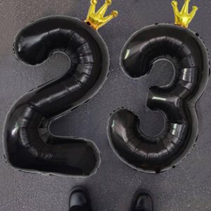 YFHVJTKO 40 Inch Number 23 Black Crown Balloon Set,23th Celebration Decorations for Happy 23th Birthday Party Wedding Bridal Shower Engagement Photo Shoot Anniversary Decoration, Black 23 Balloon