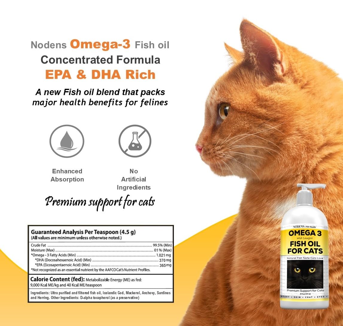 Fish Oil for Cats Natural Omega 3 Fish Oil Liquid for Pets - Cat Shedding Products, Cat Dandruff - Omega 3 Fish Oil for Cats Hairballs - Cat Health Supplies Omega 3 for Cat Vitamins and Supplements