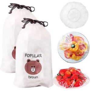 premium:200pcs thicker fresh keeping bags,reusable elastic food storage covers, shoes cover or shower cap,plastic sealing elastic stretch adjustable bowl lids for family outdoor picnic