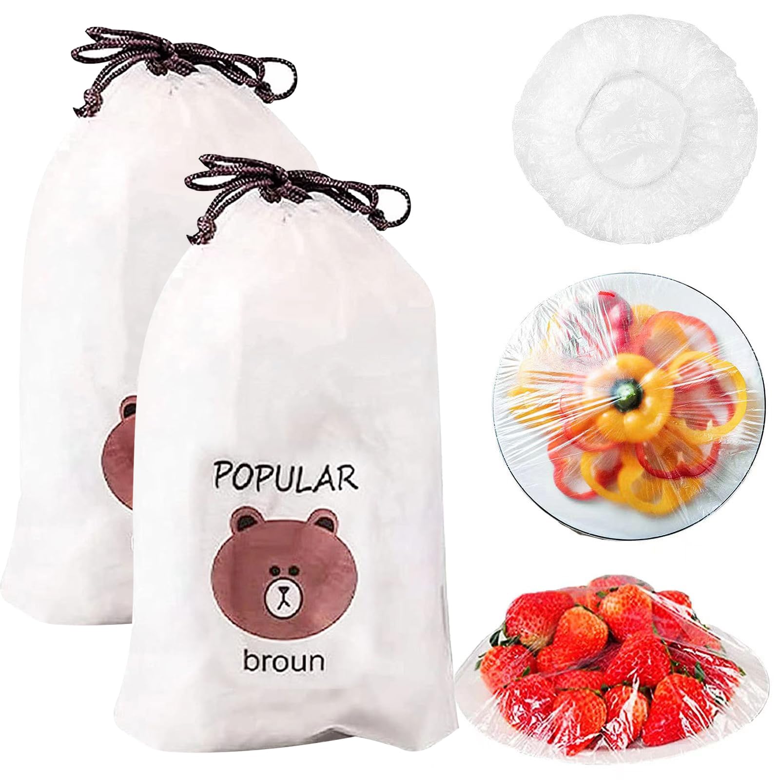 Premium:200Pcs Thicker Fresh Keeping Bags,Reusable Elastic Food Storage Covers, Shoes Cover or Shower cap,Plastic Sealing Elastic Stretch Adjustable Bowl Lids for Family Outdoor Picnic