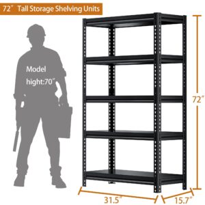 Kilyssa 72" H Garage Shelving Heavy Duty Storage Shelves Loads 2000 LBS, Adjustable 5 Tier Shelving Units Metal Shelves Storage Rack Shelf for Garage,Warehouse,Basement 31.5"W x 15.7"D x 72"H, Black