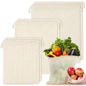 maqihan 6 pack reusable produce bags cotton mesh produce bags mesh storage produce bags reusable durable double stitched with drawstring produce bag for vegetables,fruit & grocery shopping (2l,2m,2s)