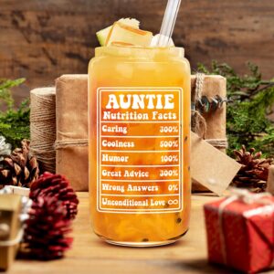 HEXMOZ Aunt Gifts from Niece, Newphew - Auntie Birthday Gifts, Cool Aunt Club, Auntie Era, Best Aunt Ever, Promoted To Aunt, New Aunt, Pregnancy Announcement Ideas - 16oz Glass Cup