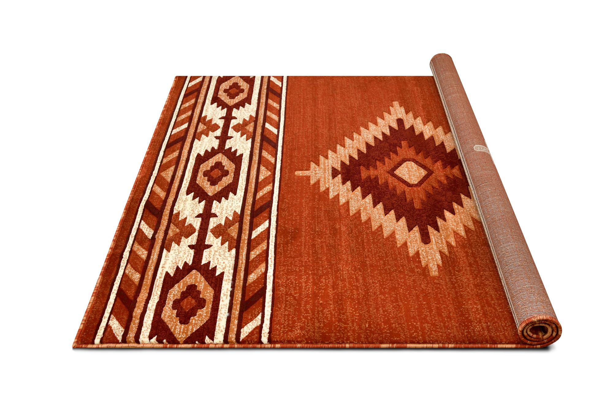 YHSF South West Native American Area Rug - Easy Clean, Thick, Soft, Durable Native Tribal American Indian Inspired Rug for Bedroom/Living Room/Hallways and More - Rust, 5 Feet x 7 Feet