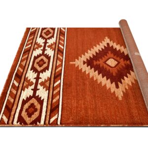 YHSF South West Native American Area Rug - Easy Clean, Thick, Soft, Durable Native Tribal American Indian Inspired Rug for Bedroom/Living Room/Hallways and More - Rust, 5 Feet x 7 Feet