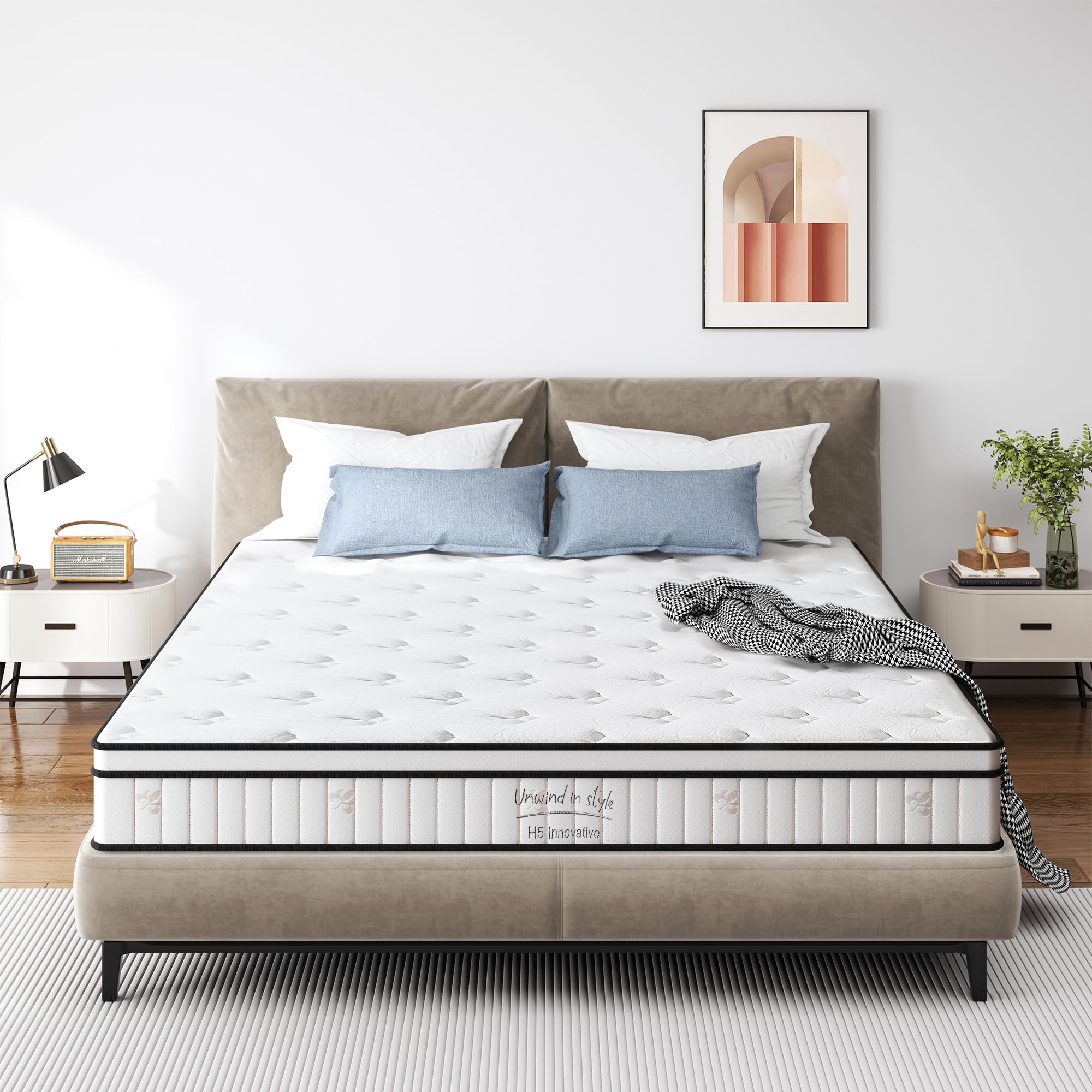 SogesSleep Queen Mattress, 12 Inch Hybrid Queen Mattress in a Box, Individual Pocket Spring Bed Mattress, Medium Firm Mattress for Pressure Relief, Strong Edge Support, CertiPUR-US & Fiberglass Free