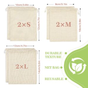 MAQIHAN 6 Pack Reusable Produce Bags Cotton Mesh Produce Bags Mesh Storage Produce Bags Reusable Durable Double Stitched With Drawstring Produce Bag For Vegetables,Fruit & Grocery Shopping (2L,2M,2S)