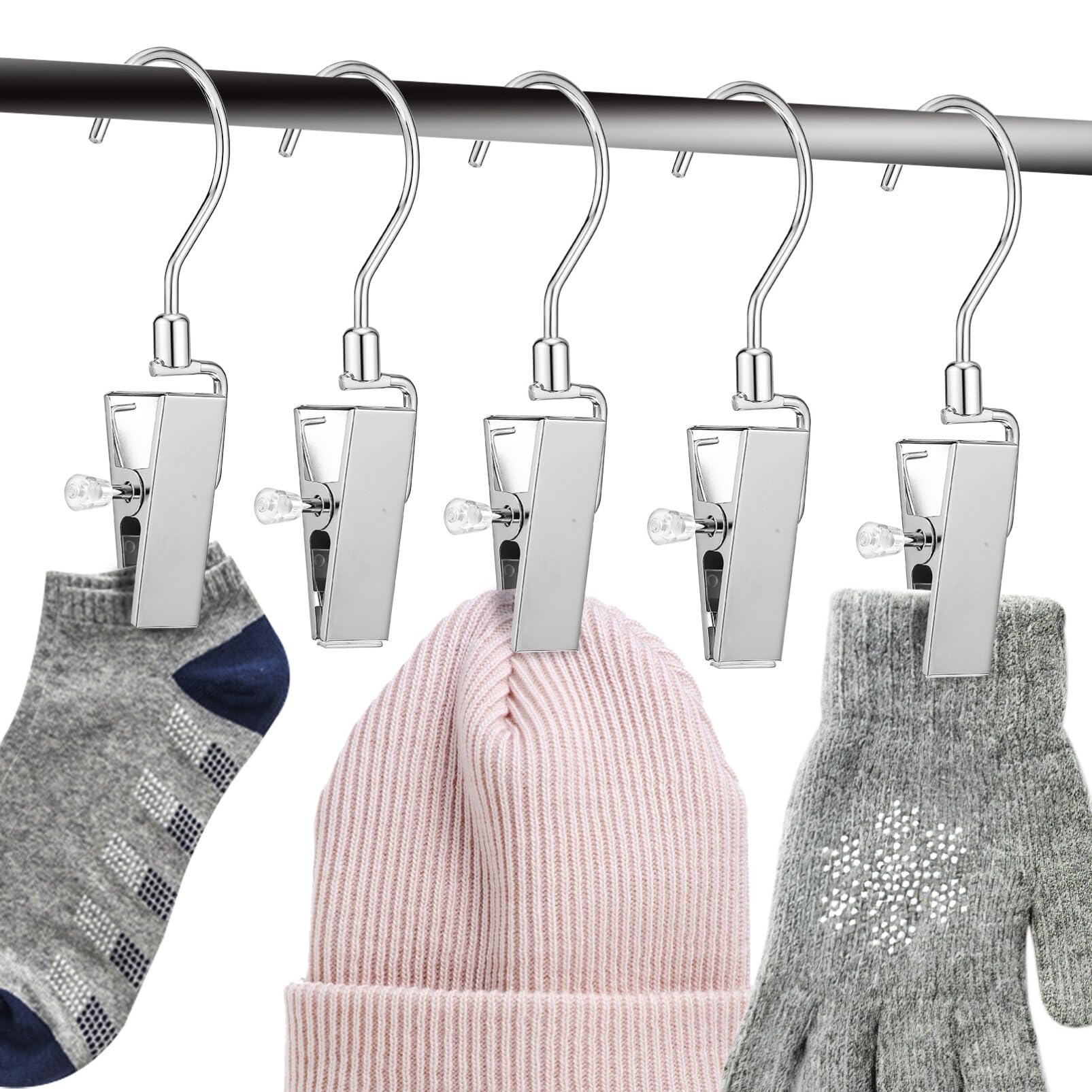 Zerodeko 10 Pack Metal Laundry Hangers with Swivel Hooks, Hold Boots Clips Pin Stainless Steel Portable for Hanging Clothes Towels in Home, Travel