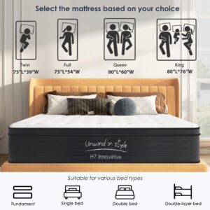 SogesSleep Queen Mattress 12 Inch Hybrid Mattress with Gel Memory Foam, Individual Pocket Spring Bed Mattress, Medium Firm Mattress Queen for Pressure Relief, CertiPUR-US & Fiberglass Free