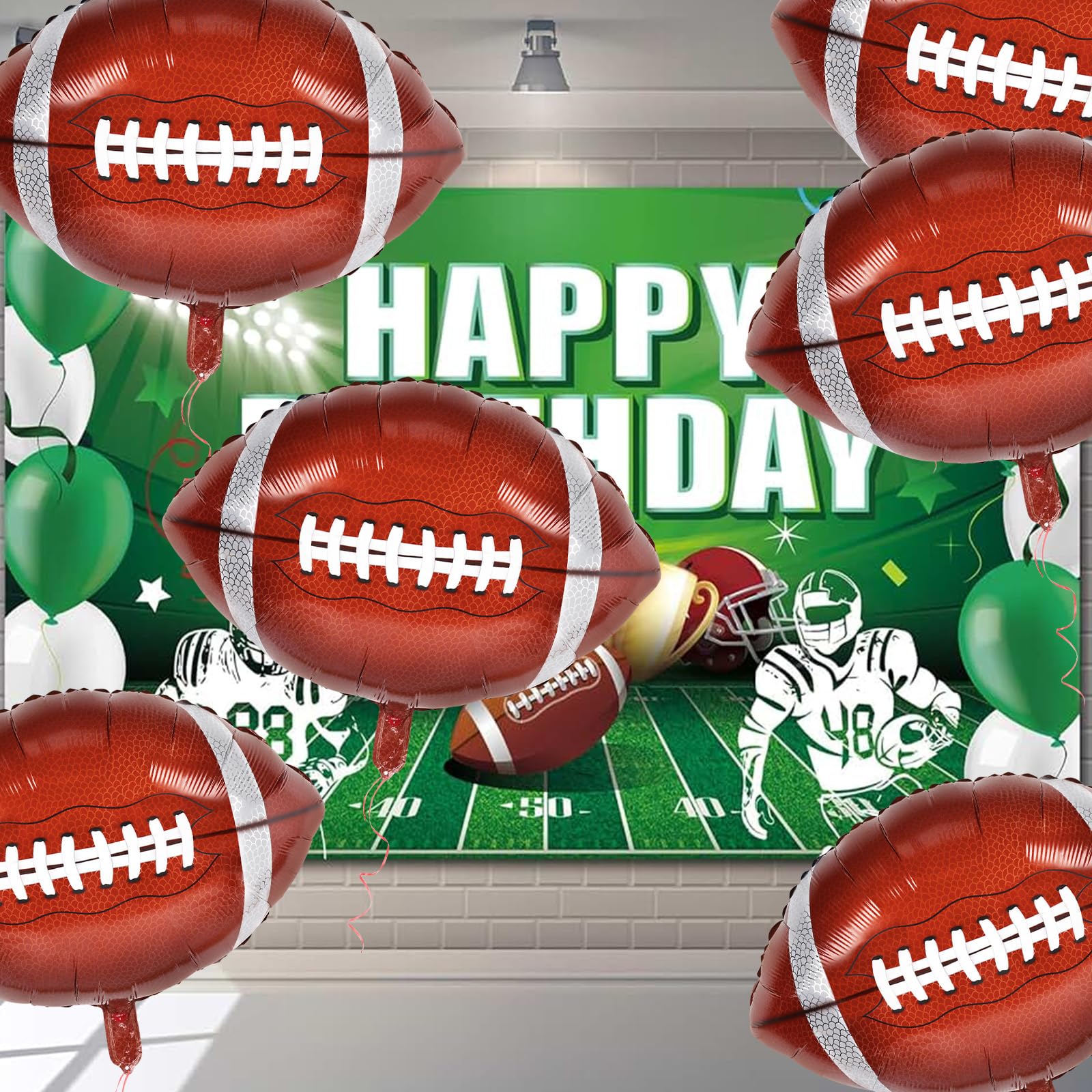 8PCS Football Balloons Garland 24inch Large Foil Mylar Sports Balloons Favors Rugby Balloon Bouquet Arch for Football Graduation Birthday Themed Party Decorations Supplies