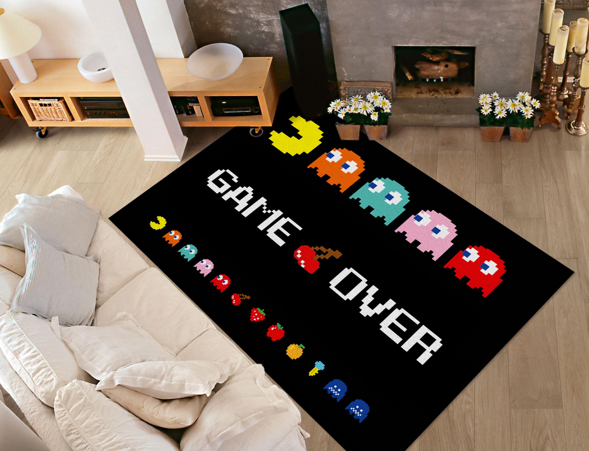 Classic Arcade Games Rug Retro 90s Arcade Theater Style Popular Game Room Area Rug for Living Room Playroom Decor Carpet Modern Fun Game Rug 4'x 5.3'