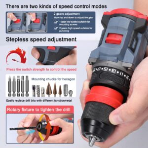 Vislone Cordless Drill 16.8V 2in1 Power Drill Drivers Lithium Electric Screwdriver Power Tool 45Nm Torque Brushless Motor LED Indicator Light with 2pcs 1300mAh Batteries and Charger