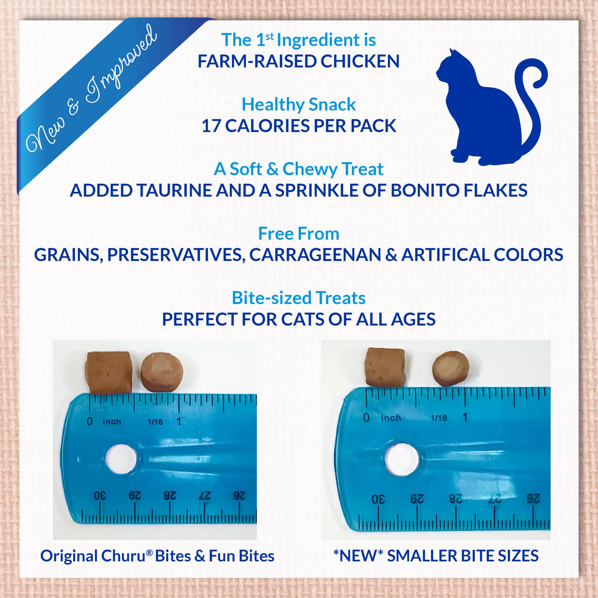 INABA Churu Fun Bites for Cats, Soft & Chewy Baked Chicken Wrapped Filled Cat Treats with Taurine, 0.42 Ounces Each Tetra, 18 Tetras (3 per Bag), Chicken Recipe