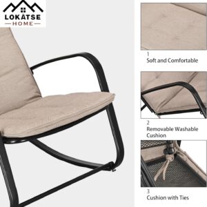 LOKATSE HOME Outdoor Patio Rocking Chair Set of 2 Padded Seat Steel Frame, Beige