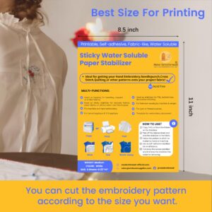 New brothread 6PCS 8.5"x11" Sticky Water Soluble Embroidery Stabilizer Printable Paper Stabilizer - Medium Weight - Allowed for Print or Draw Patterns Best for Hand & Machine Embroidery