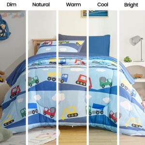 SLEEP ZONE Kids Twin Comforter Set, Cozy Jersey Knit Bedding Set, Warm and Easy Maintain for All Seasons, 100% Microfiber Bedding Set for Boys, 1 Comforter, 1 Pillowcase (Bulldozers, Twin)