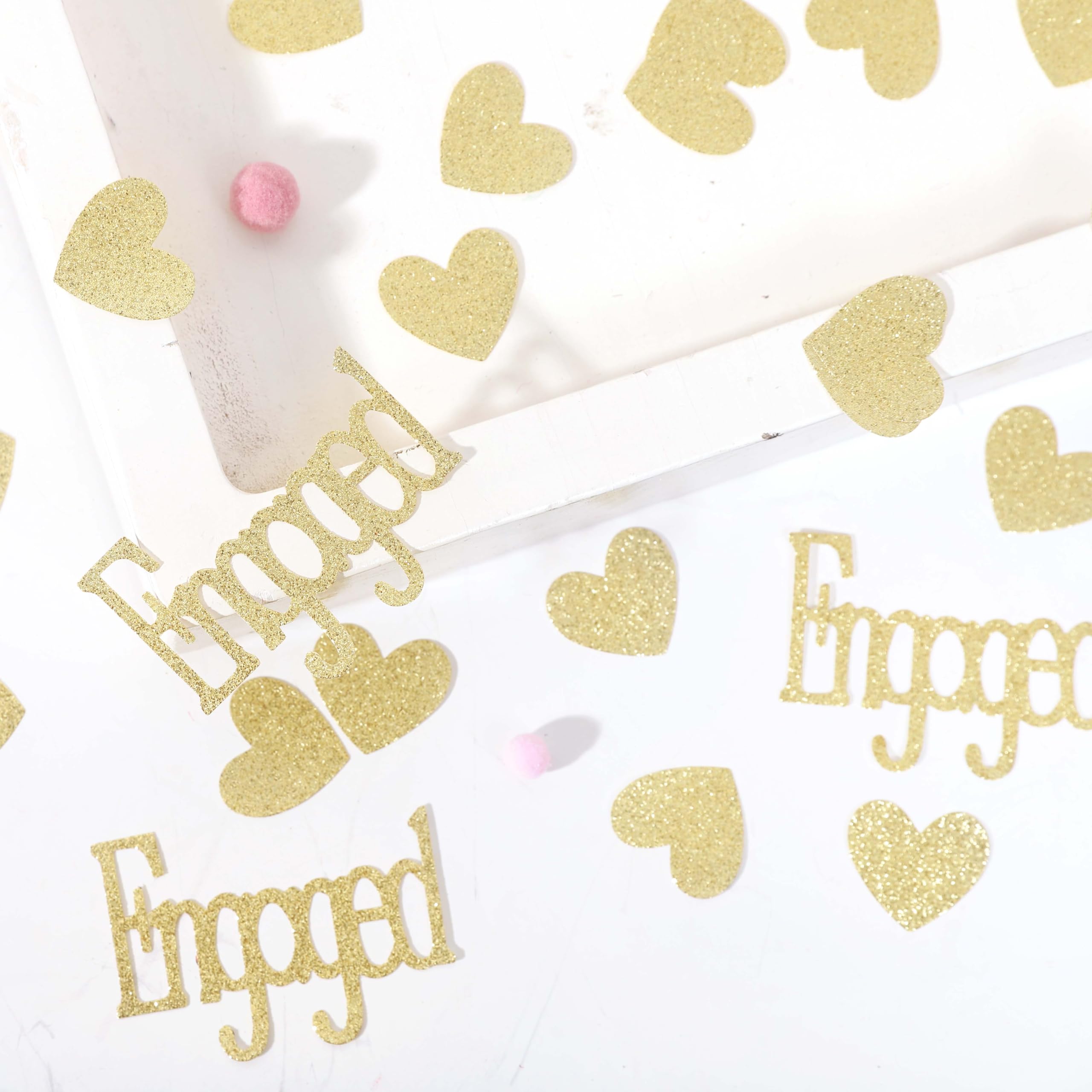 Glitter Gold Engagement Confetti With Hearts - Engaged Confetti,Engagement Party Decorations,Bride To Be Confetti,Bridal Shower Confetti,Engagement Party Table Decor