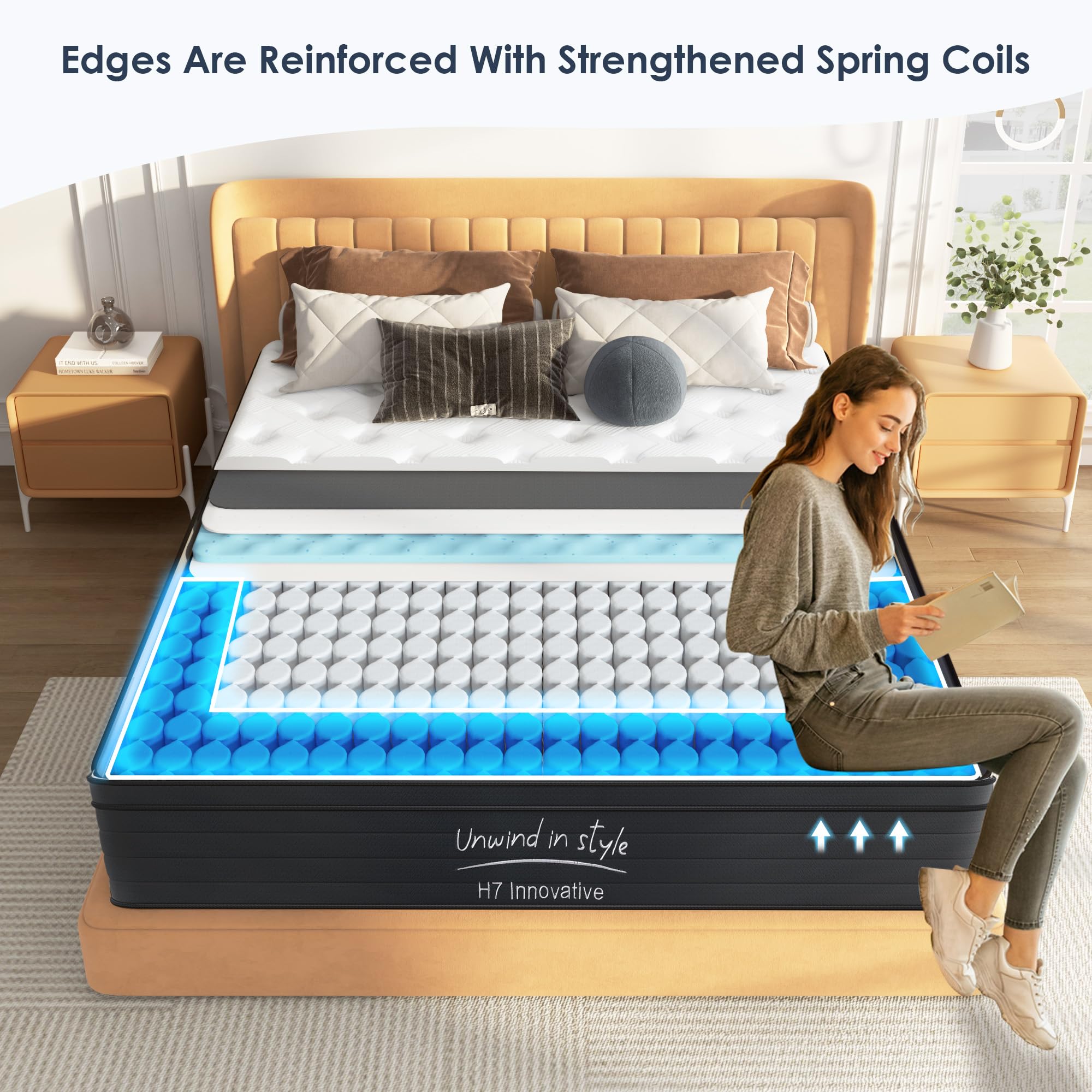 SogesSleep Full Size Mattress 10 Inch Hybrid Mattress with Gel Memory Foam, Individual Pocket Spring Bed Mattress, Medium Firm Mattress for Pressure Relief, CertiPUR-US & Fiberglass Free