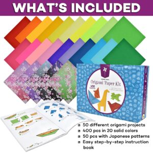 Origami Paper Kit - 50 Projects, 450 Sheets of Colored and Patterned Paper - Hours of Creative Fun for Kids and Adults