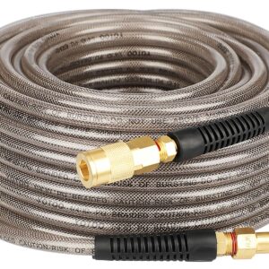 YOTOO Reinforced Polyurethane Air Hose 1/4" Inner Diameter by 100' Long, Flexible, Heavy Duty Air Compressor Hose with Bend Restrictor, 1/4" Swivel Industrial Quick Coupler and Plug, Gray