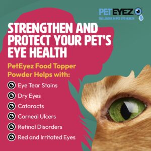 Pet Eyez Vitamin Powder for Pets - Supports Eye Health & Reduces Tear Stain Buildup - 100% Natural Food Topper for Dogs & Cats with Superfoods, Antioxidants & Nutrients - Chicken Flavor - 120 Scoops