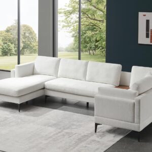 Morden Fort Modern 135" Comfy Cloud Couch U Shaped Large Sectional Sofa and Loveseat Set with Reverisble Chaise 4 Seater Couches L Shape for Living Room, Linen Fabric, Beige