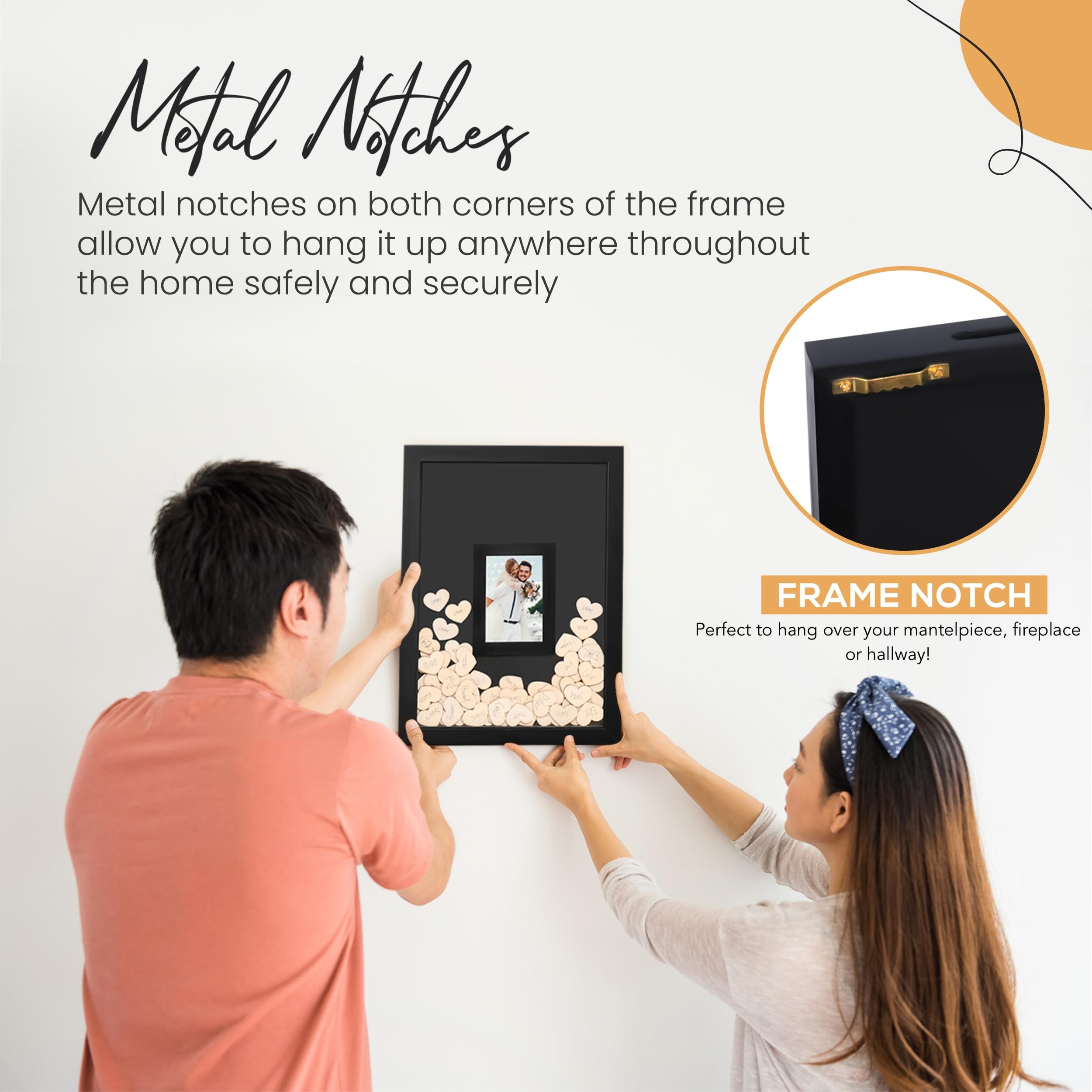 WISATO Wedding Guest Book Picture Frame - Unique Wedding Heart Guest Book Drop Box - Guest Book Alternatives for Receptions, Bridal Showers, Anniversary - 15.5x12x0.75 Black Frame - 120 Wooden Hearts