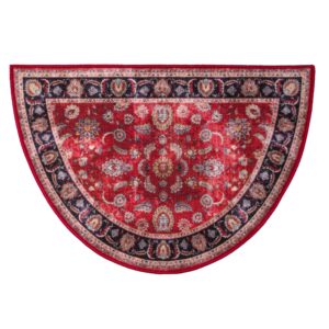 Cozy Floor Mats Hearth Rug, Low Profile, 26"x 39" Fireplace Red, Half Circle, Fire Resistant Mat, Classic Design, Floral, Half Moon Shape, Non Slip Kitchen Rug, Cabin Cottage Lodge, 2'2"x 3'3"