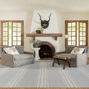 rugs usa x lauren liess bergamot striped cotton area rug, 3x5, blue grey