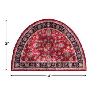 Cozy Floor Mats Hearth Rug, Low Profile, 26"x 39" Fireplace Red, Half Circle, Fire Resistant Mat, Classic Design, Floral, Half Moon Shape, Non Slip Kitchen Rug, Cabin Cottage Lodge, 2'2"x 3'3"