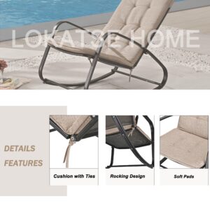 LOKATSE HOME Outdoor Patio Rocking Chair Set of 2 Padded Seat Steel Frame, Beige