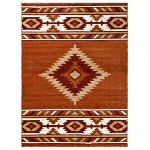 YHSF South West Native American Area Rug - Easy Clean, Thick, Soft, Durable Native Tribal American Indian Inspired Rug for Bedroom/Living Room/Hallways and More - Rust, 5 Feet x 7 Feet