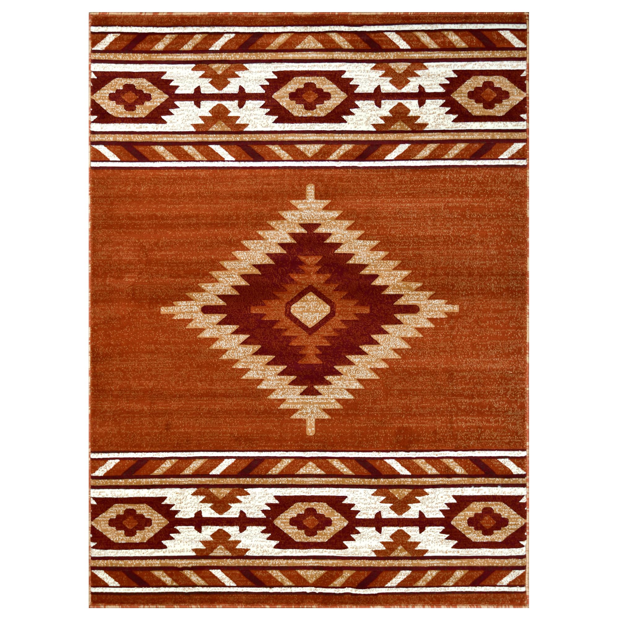 YHSF South West Native American Area Rug - Easy Clean, Thick, Soft, Durable Native Tribal American Indian Inspired Rug for Bedroom/Living Room/Hallways and More - Rust, 5 Feet x 7 Feet