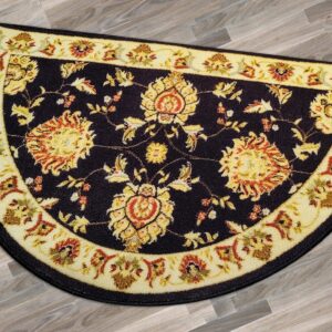 Cozy Floor Mats Fireplace Hearth Rug, Low Profile, Black Red, Half Circle, Fire Heat Resistant Mat, Half Moon Shape, Non Slip Kitchen Rug, Cabin Cottage Lodge,Traditional Design (2'2"x 3'3")… (Black)