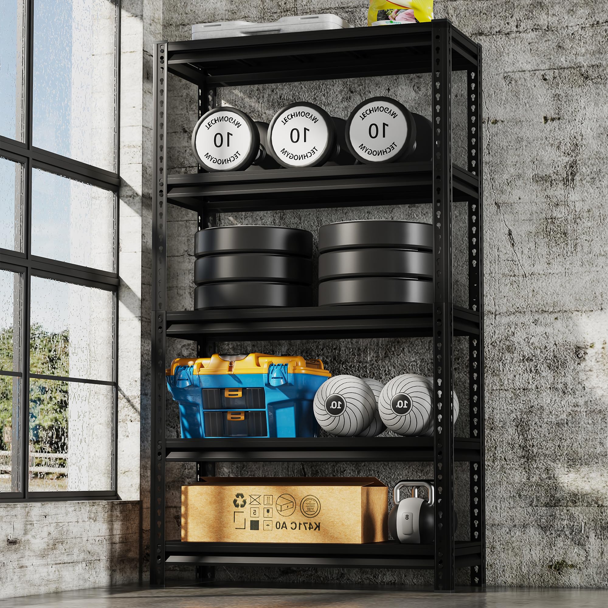 Kilyssa 72" H Garage Shelving Heavy Duty Storage Shelves Loads 2000 LBS, Adjustable 5 Tier Shelving Units Metal Shelves Storage Rack Shelf for Garage,Warehouse,Basement 31.5"W x 15.7"D x 72"H, Black