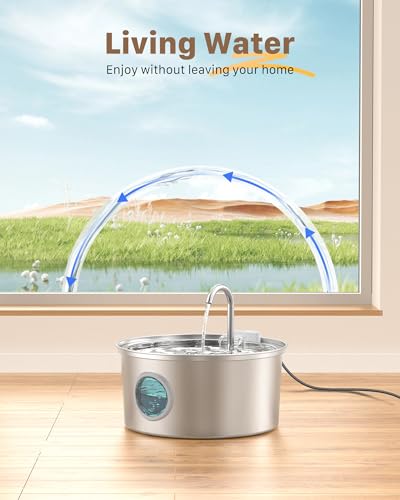 Cat Water Fountain Stainless Steel - Dog Automatic Waterer Bowl - Auto Pet Dispenser - Small Pets Drinking Waterer Indoor - Auto Dish Animal Fountains - 108oz/3.2L Metal Self Kitty Watering Supplies