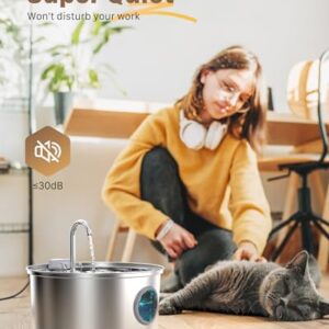 Cat Water Fountain Stainless Steel - Dog Automatic Waterer Bowl - Auto Pet Dispenser - Small Pets Drinking Waterer Indoor - Auto Dish Animal Fountains - 108oz/3.2L Metal Self Kitty Watering Supplies