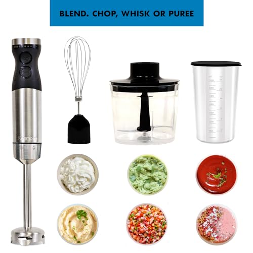 Kenmore Immersion Hand Blender Mixer Variable Speed Blender Handheld Blending Stick Smoothie Food Chopper Whisk 700mL Beaker Lid Baby Food Red Sauces Puree Soup Quad Blade Kitchen Black Silver