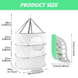 QKDS Herb Drying Rack 3 Layer Hanging Mesh Net, 2pcs/Set Herb Dryer Hanging Rack with Herb Stripper, Foldable Hanging Mesh Dryer for Buds, Fruits, Vegetables, Fish, Clothes, Doll(White)