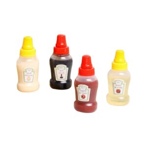 4 pieces mini ketchup bottles for bento box accessories,25ml mini condiment squeeze bottles portable honey sauce salad dressing dispensers jars containers for kids adults lunch box