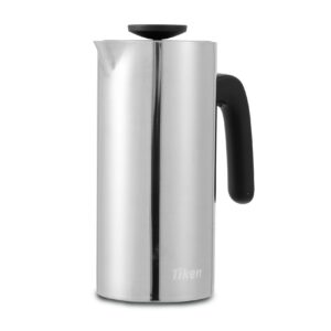 Tiken French Press Coffee Maker Stainless Steel Double-wall Vacuum Insulated Coffee Press Dishwasher Safe, 34Oz Silver