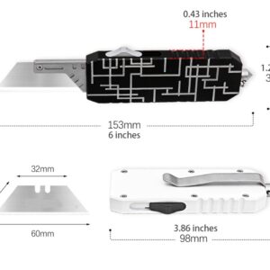 Tenchilon T386 EDC Auto Box Cutters Retractable Heavy Duty Cardboard Cutter Utility Knife, 10pcs Extra Replaceable Blade Pocket Knife With Pants Clip, Glass Breaker (Black)