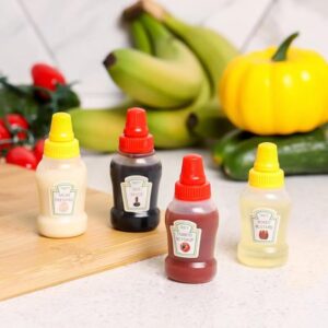 4 Pieces Mini Ketchup Bottles for Bento Box Accessories,25ml Mini Condiment Squeeze Bottles Portable Honey Sauce Salad Dressing Dispensers Jars Containers for Kids Adults Lunch Box