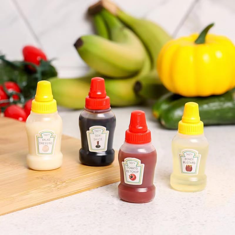 4 Pieces Mini Ketchup Bottles for Bento Box Accessories,25ml Mini Condiment Squeeze Bottles Portable Honey Sauce Salad Dressing Dispensers Jars Containers for Kids Adults Lunch Box